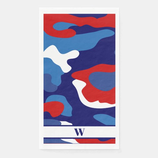 Rood Wit Blauw Camo Monogram 4 juli Patriottisch Servet (Voorkant)