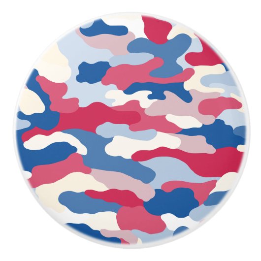 Rood Wit & Blauw Camouflage (2) Keramische Knop (Voorkant)