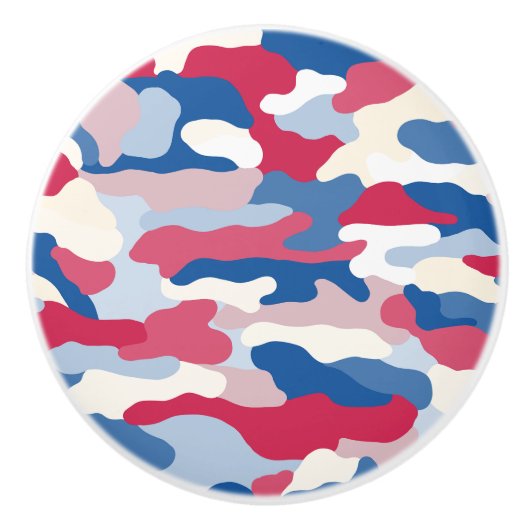 Rood Wit & Blauw Camouflage (3) Keramische Knop (Voorkant)
