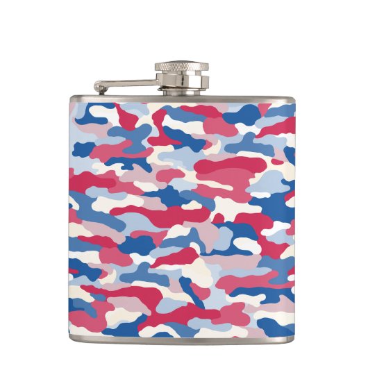 Rood Wit & Blauw Camouflage 6 oz. Heupfles (Voorkant)