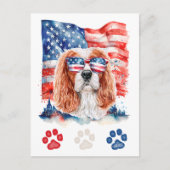 Rood Wit Blauw Cavalier Spaniel Hond 4 juli Feestdagenkaart (Voorkant)