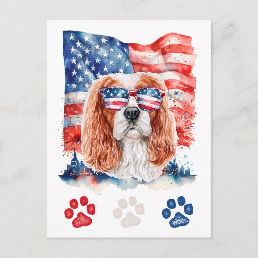 Rood Wit Blauw Cavalier Spaniel Hond 4 juli Feestdagenkaart (Voorkant)