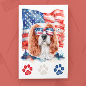 Rood Wit Blauw Cavalier Spaniel Hond 4 juli Feestdagenkaart