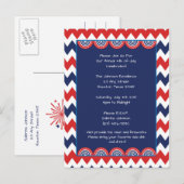 Rood Wit Blauw Chevron 4th of July Party Uitnodige Uitnodiging Briefkaart (Voorkant / Achterkant)