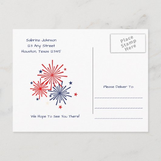Rood Wit Blauw Chevron 4th of July Party Uitnodige Uitnodiging Briefkaart (Achterkant)