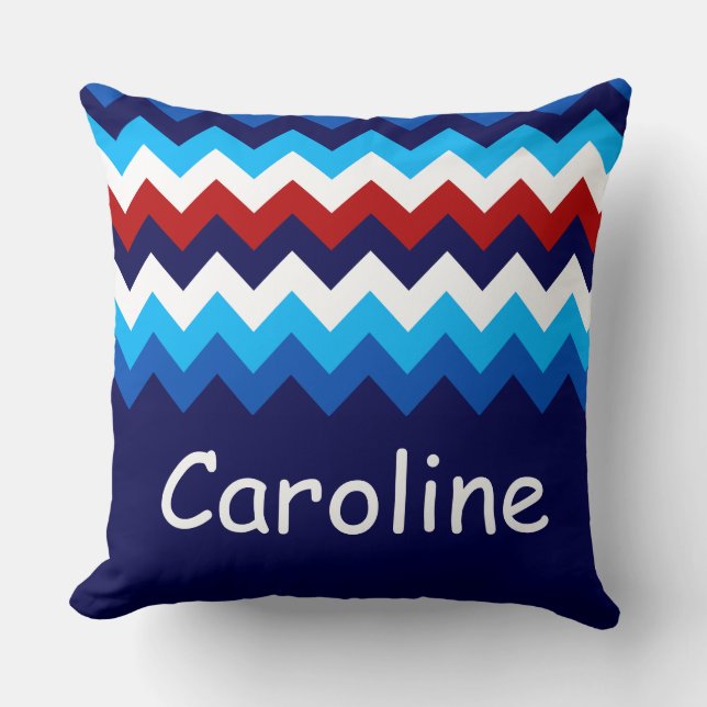 Rood Wit Blauw Chevron Custom Groot Sierkussen (Voorkant)
