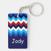 Rood Wit Blauw Chevron Custom Rechthoek Sleutelhan Sleutelhanger (achterkant)