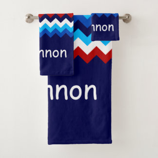 Rood Wit Blauw Chevrons Monogram Badhanddoek Set Bad Handdoek
