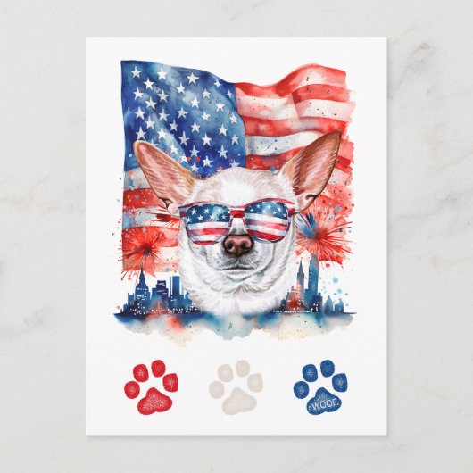 Rood Wit Blauw Chihuahua Hond Amerikaans 4 juli Feestdagenkaart (Voorkant)