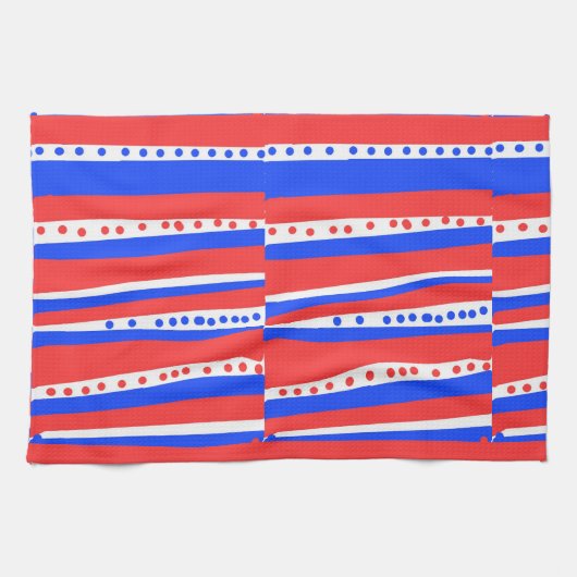 Rood Wit Blauw Cirkels Strepen Keukenhanddoeken (Horizontaal)