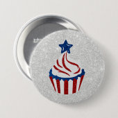 Rood, Wit & Blauw Cupcake 4 Juli Glitter Ronde Button 7,6 Cm (Voorkant /achterkant)