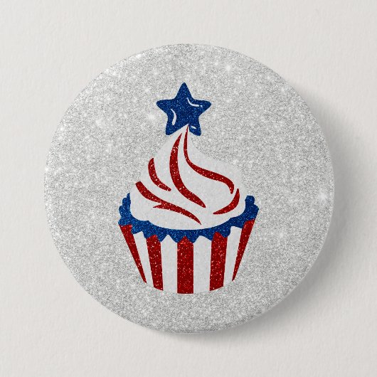 Rood, Wit & Blauw Cupcake 4 Juli Glitter Ronde Button 7,6 Cm (Voorkant)