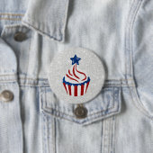 Rood, Wit & Blauw Cupcake 4 Juli Glitter Ronde Button 7,6 Cm (In situ)