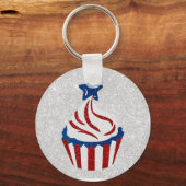 Rood, Wit & Blauw Cupcake 4 Juli Glitter Sleutelhanger (Voorkant)