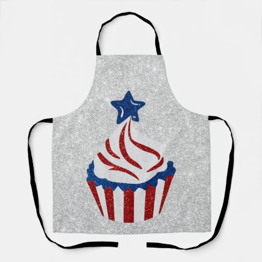 Rood, Wit & Blauw Cupcake 4 Juli Glitters Schort (Voorkant)