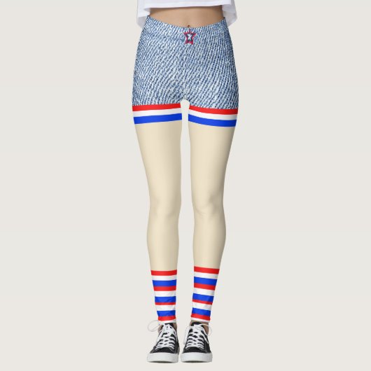 Rood, Wit, Blauw Denim Patriottisch ziet eruit als Leggings (Voorkant)