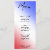 Rood Wit & Blauw Diagonaal Ombre Bruiloft Receptie Menu (Voorkant)