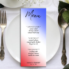 Rood Wit & Blauw Diagonaal Ombre Bruiloft Receptie Menu