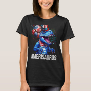 Rood Wit Blauw Dinosaurus Amerisaurus Vuurwerk 4e T-shirt
