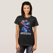 Rood Wit Blauw Dinosaurus Amerisaurus Vuurwerk 4e T-shirt (Voorkant volledig)