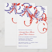 Rood, wit, blauw, dubbelFloral huwelijksuitnodigin Kaart (Voorkant / Achterkant)