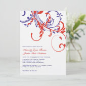 Rood, wit, blauw, dubbelFloral huwelijksuitnodigin Kaart (Staand voorkant)