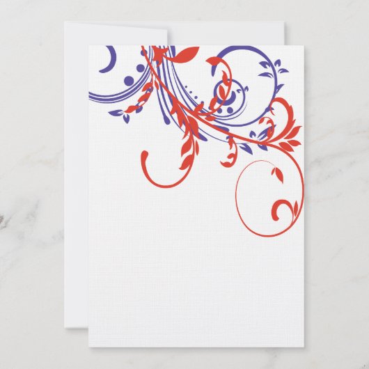 Rood, wit, blauw, dubbelFloral huwelijksuitnodigin Kaart (Achterkant)
