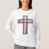 Rood, wit, blauw en zilver gelaagd kruis t-shirt (Voorkant)