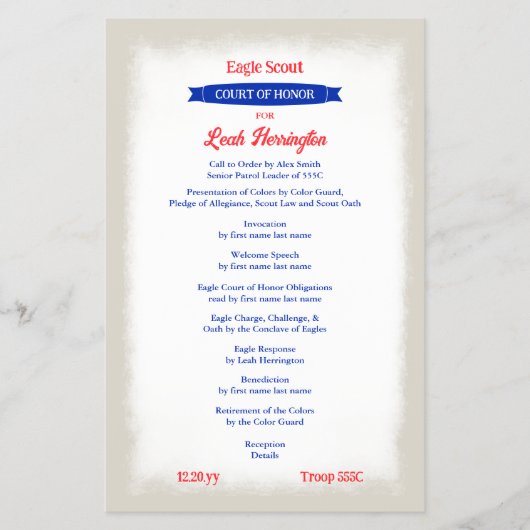 Rood, Wit, Blauw Ereraadsprogramma Flyer (Voorkant)