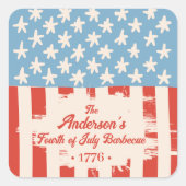 Rood Wit & Blauw Familie Barbecue Vierkante Sticker (Voorkant)