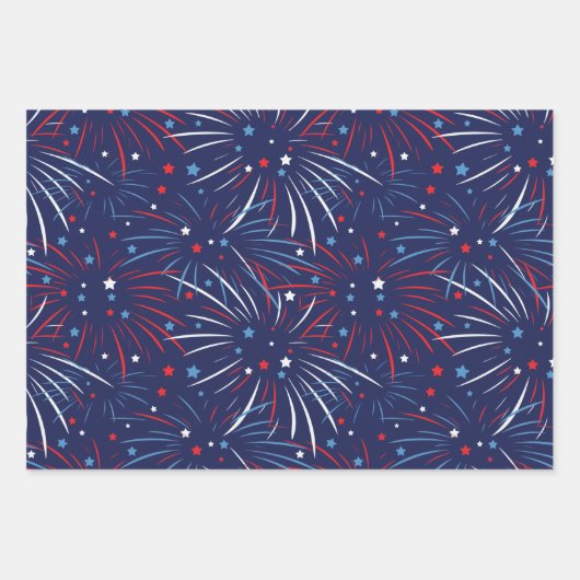 Rood wit blauw Fireworks Stars Verpakkingspapier Inpakpapier Vel (Voorkant)