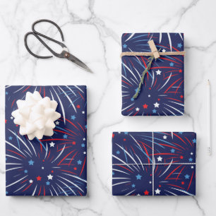 Rood wit blauw Fireworks Stars Verpakkingspapier Inpakpapier Vel