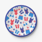 Rood Wit Blauw Flip Flop Swimsuit Patroon Papieren Bordje (Voorkant)