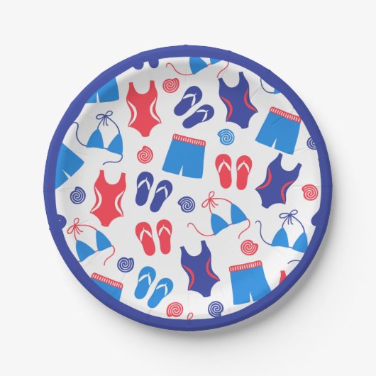 Rood Wit Blauw Flip Flop Swimsuit Patroon Papieren Bordje (Voorkant)