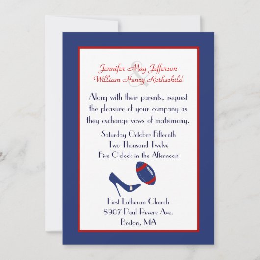 Rood, Wit, & Blauw Football Huwelijksuitnodiging Kaart (Voorkant)