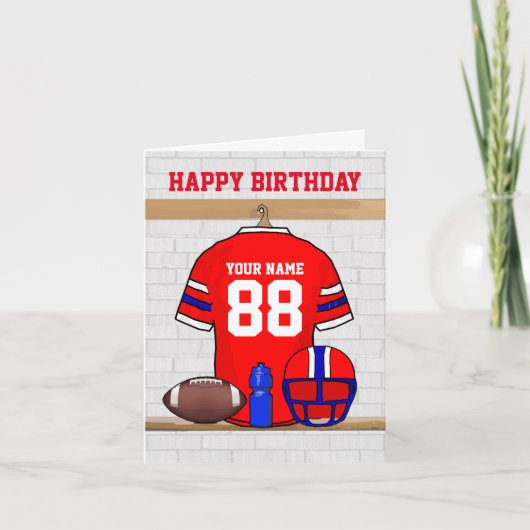 Rood Wit Blauw Football Jersey Happy Birthday Kaart (Voorkant)