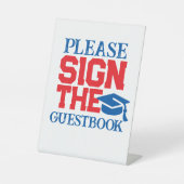 Rood, Wit & Blauw Gastenboek Afstuderen Tafel Reclamebord Met Voetstuk (Voorkant)