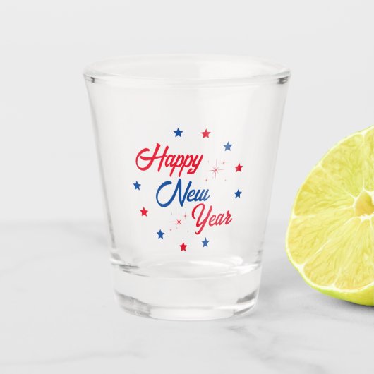 Rood Wit & Blauw Gelukkig Nieuwjaar Shot Glas (Voorkant)