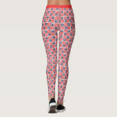 Rood Wit Blauw Genest Vierkanten Patroon Fitness Leggings (Achterkant)