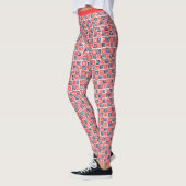 Rood Wit Blauw Genest Vierkanten Patroon Fitness Leggings (Links)