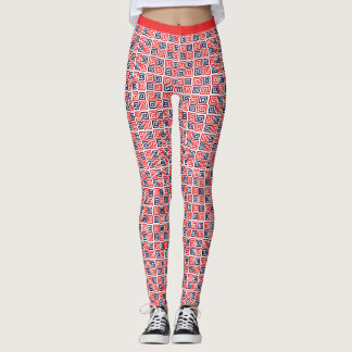 Rood Wit Blauw Genest Vierkanten Patroon Fitness Leggings