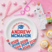 Rood, Wit & Blauw Gepersonaliseerd Afstuderen Papieren Bordje (Feest)