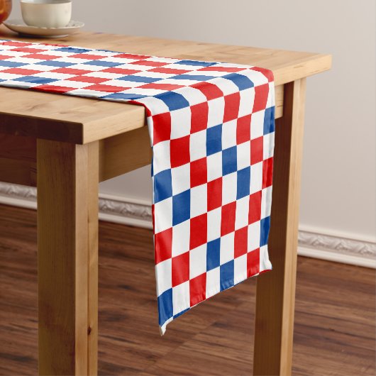 Rood Wit Blauw Geruit Patroon Ontwerp  Korte Tafelloper (Voorbeeld)