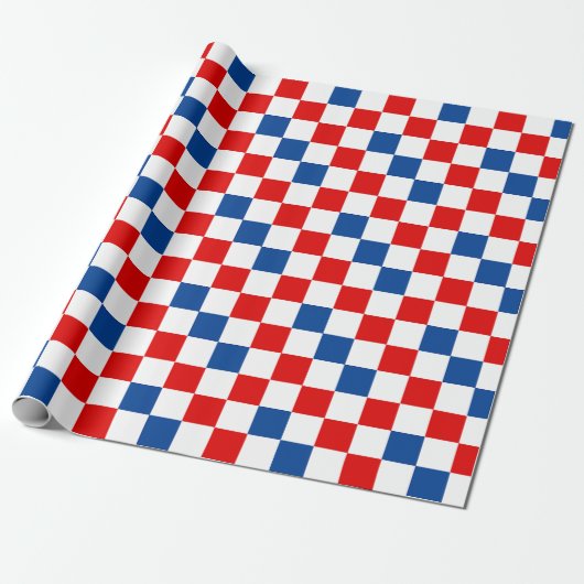 Rood Wit Blauw Geruit Patroonontwerp Cadeaupapier (Uitgerold)