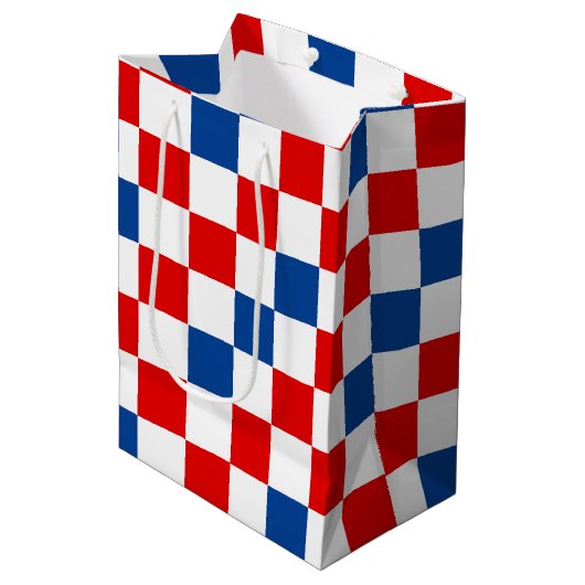Rood Wit Blauw Geruit Patroonontwerp Medium Cadeauzakje (Voorkant Gekanteld)