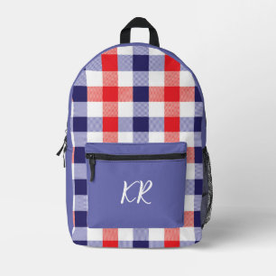 Rood Wit Blauw Geruit Plaid Pattern Initialen Bedrukte Rugzak