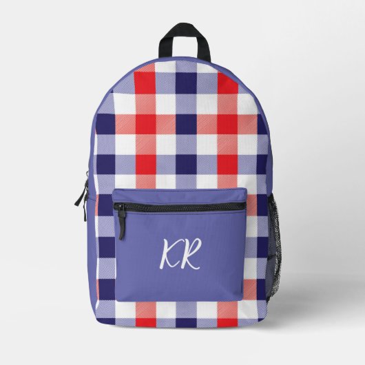 Rood Wit Blauw Geruit Plaid Pattern Initialen Bedrukte Rugzak (Voorkant)