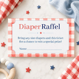 Rood Wit Blauw Gingham Luier Raffle Ticket Informatiekaartje