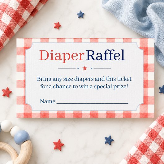 Rood Wit Blauw Gingham Luier Raffle Ticket Informatiekaartje