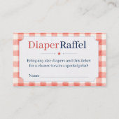 Rood Wit Blauw Gingham Luier Raffle Ticket Informatiekaartje (Voorkant)